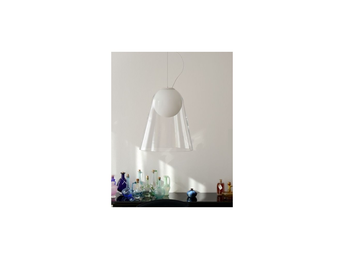 Foscarini Satellight Grande lámpara de suspensión Blanco/transparente H.3,5M.