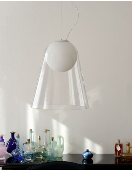 Foscarini Satellight Grande lámpara de suspensión Blanco/transparente H.3,5M.