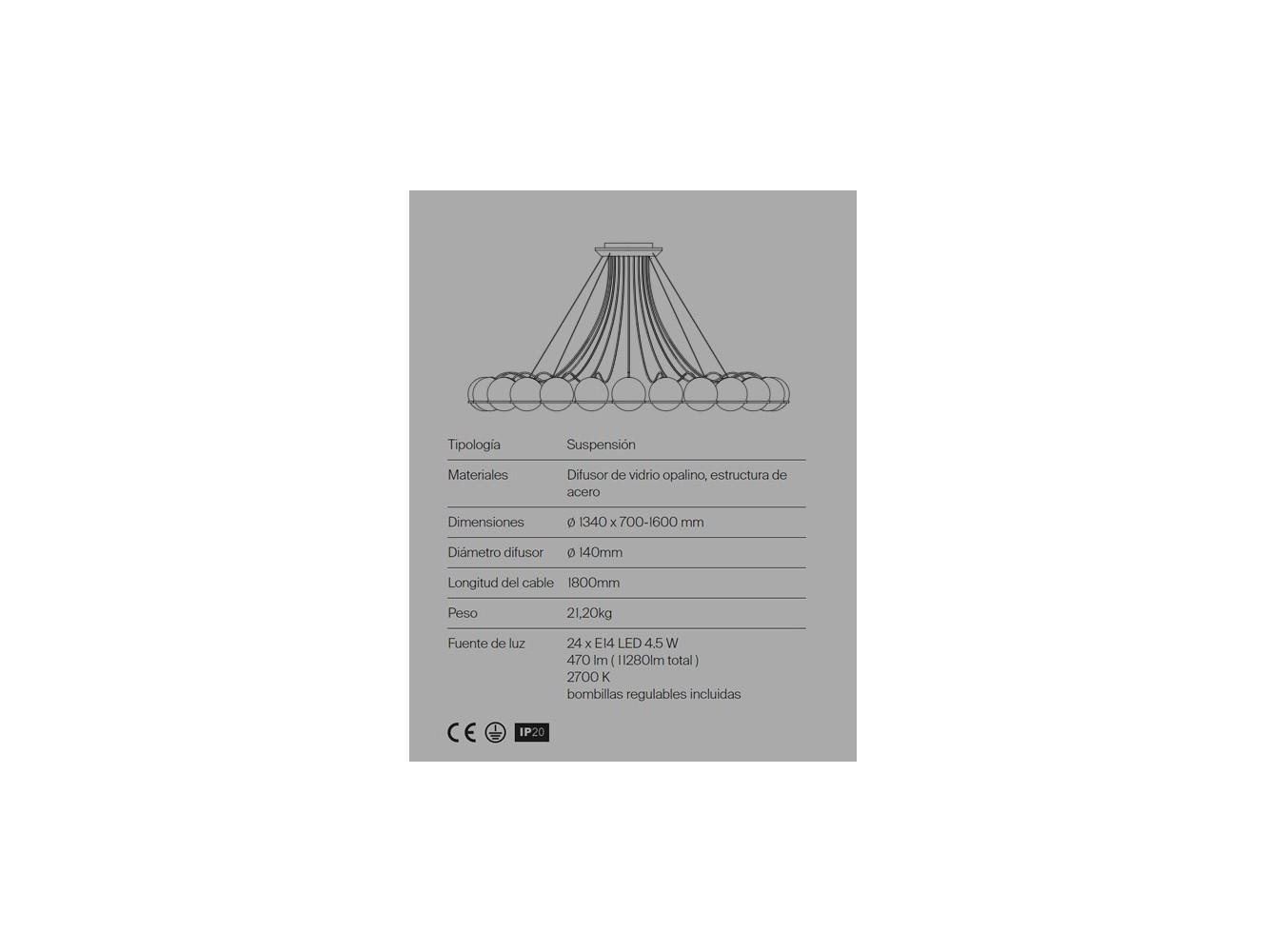 Astep Model 2109/24/14 24 Esferas Lámpara de Suspensión
