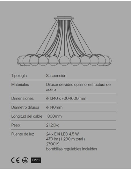 Astep Model 2109/24/14 24 Esferas Lámpara de Suspensión