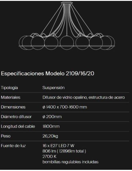 Astep Model 2109/16/20 16 Esferas Lámpara de Suspensión