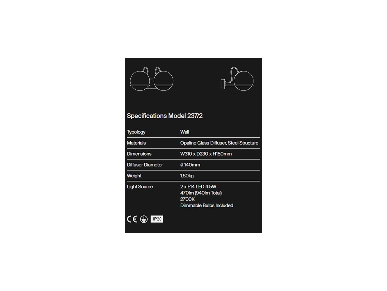 Astep Model 237/2 2, lámpara de Pared 