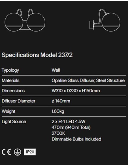 Astep Model 237/2 2, lámpara de Pared 