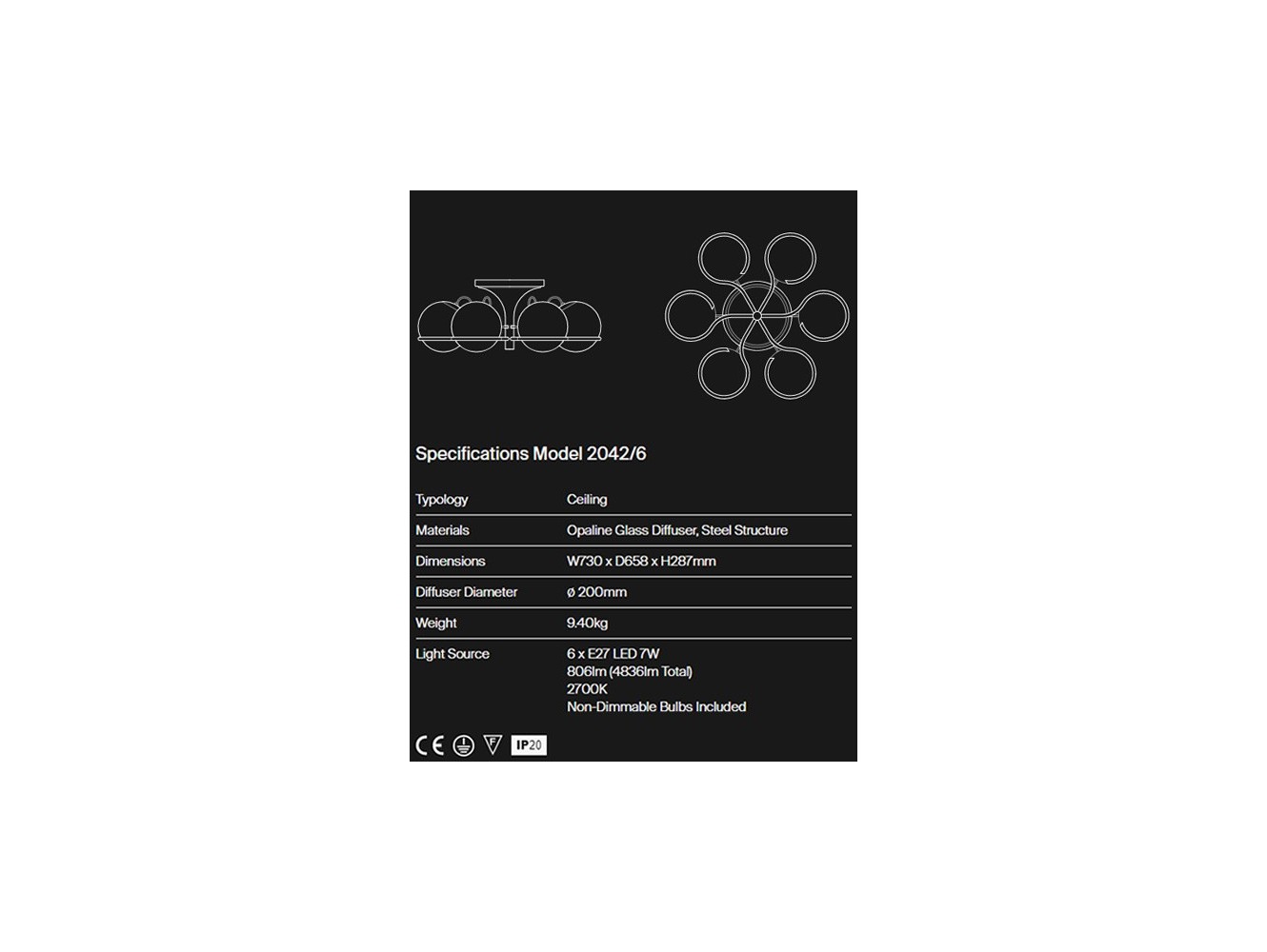 Astep Model 2042/6 6 Esferas Lámpara de Techo
