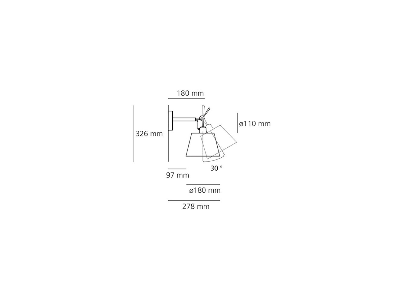 Artemide lámpara de pared Tolomeo W Estructura para difusor Ø 180