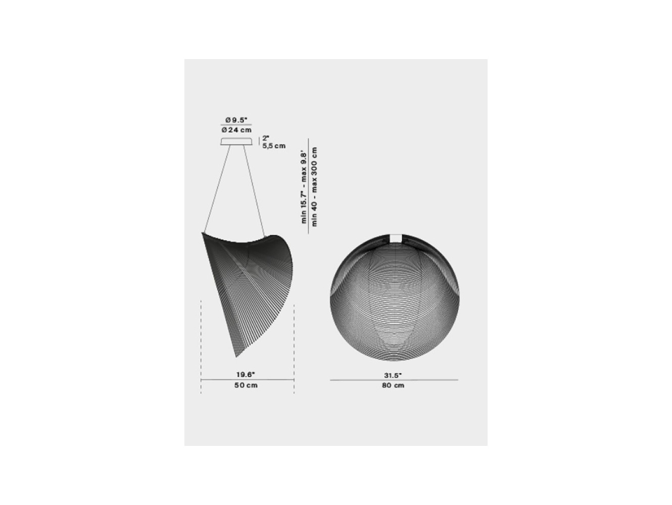 Luceplan lámpara de suspensión Illan Ø 80: LED 27W @ 2700K, CRI 90 regulable