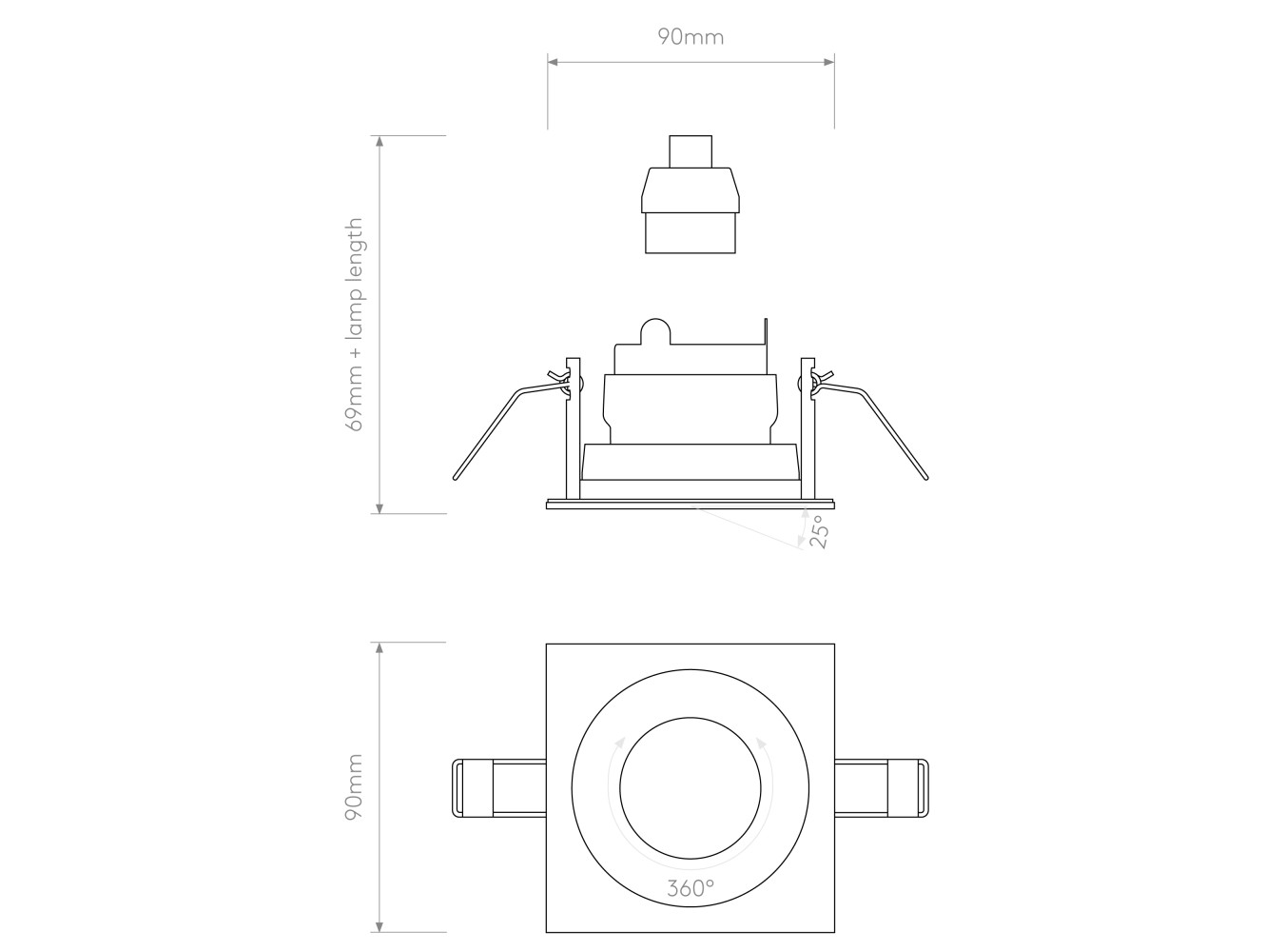 Astro Lámpara de Techo Pinhole Slimline Square Adjustable Fire-Rated